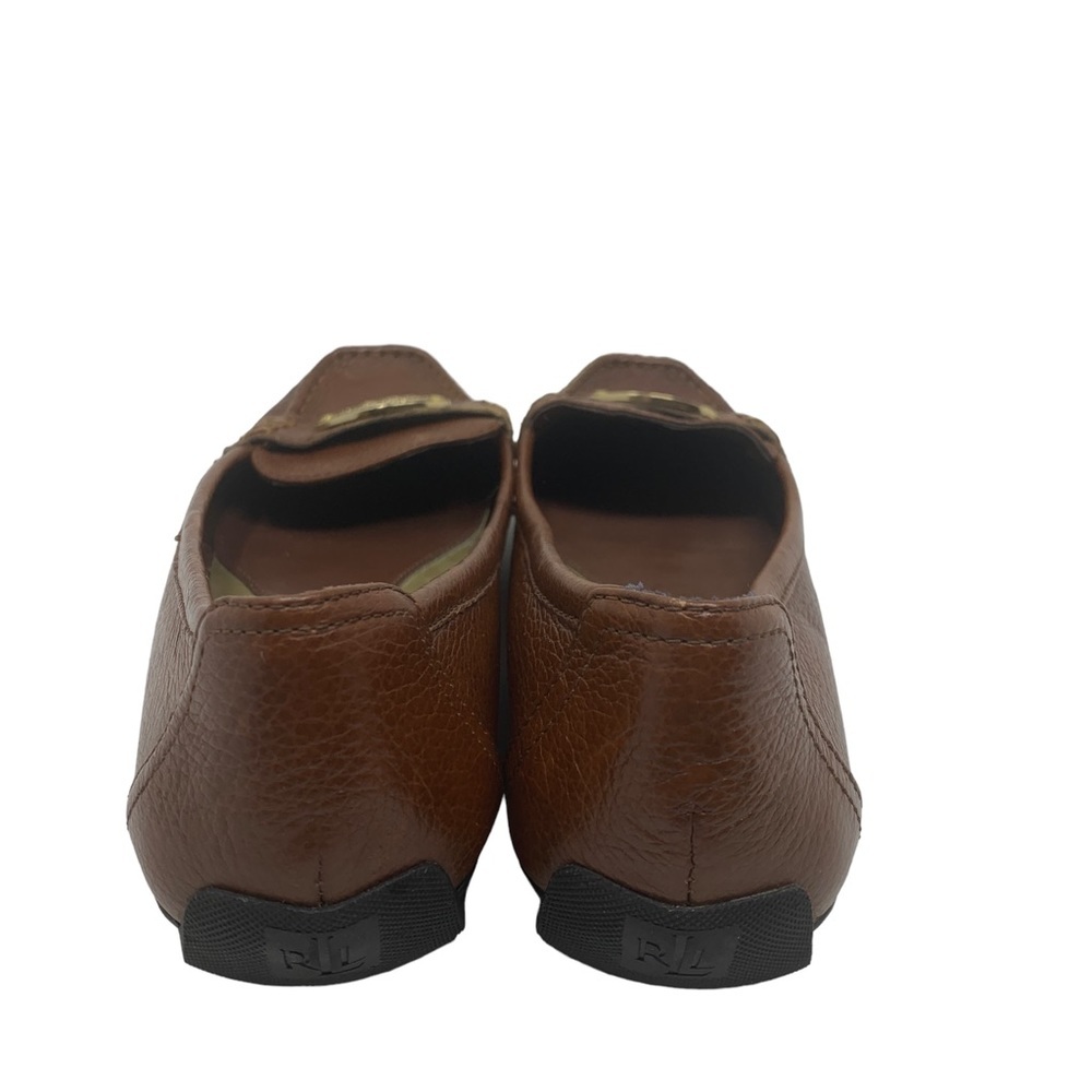 Lauren Ralph Lauren Brown Leather Loafer Flats Gold Logo Classic Academia Preppy - Picture 7 of 8